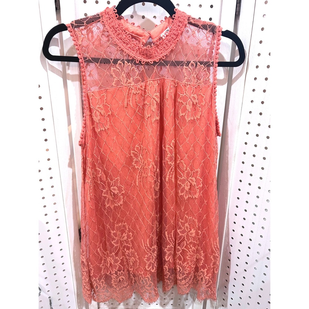 ULTRA PINK Coral Lace Mock‎ Neck Sleeveless Top Women's Size L